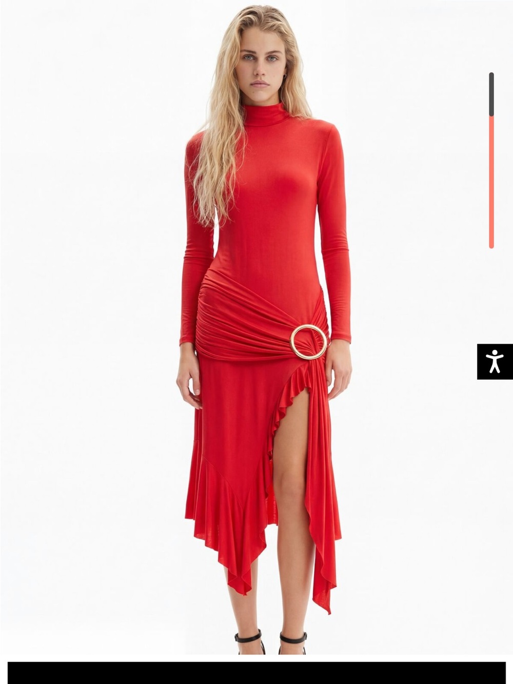 Desigual Asymmetrical Red Midi Dress with Side Ring Detail